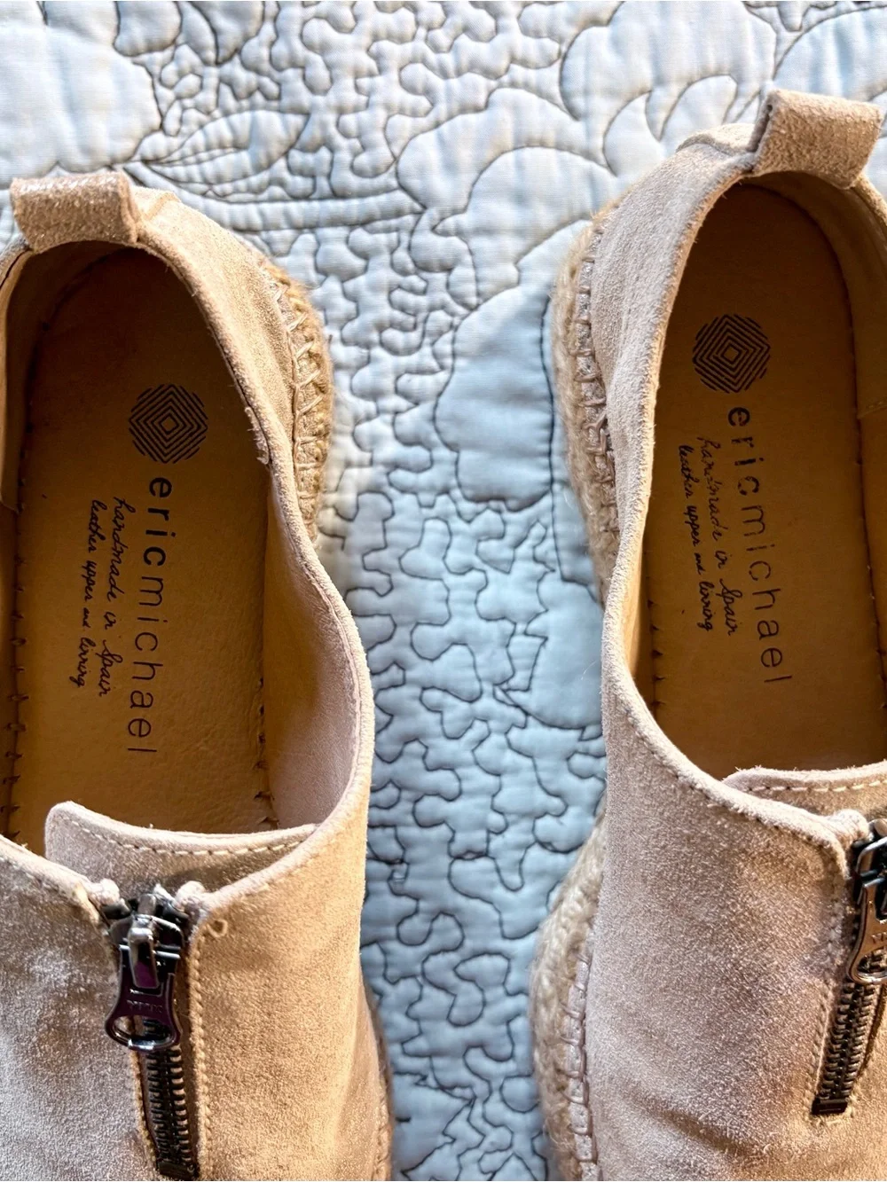 Eric Michael Serena Shimmer Suede Zip Front Platform Espadrilles US 8 (EU 38)🧡